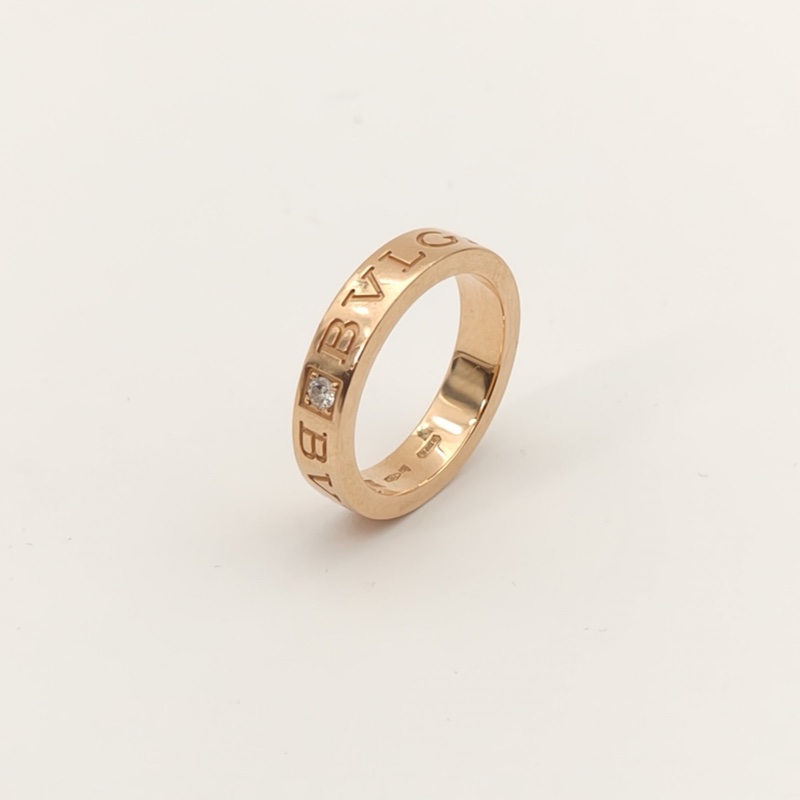 BVLGARI BVLGARI系列字母單鑽18K戒指18K玫瑰金/鑽石50-3