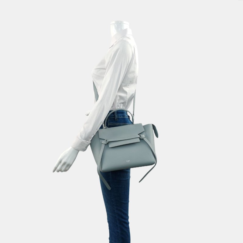 CELINE BELT Micro淺藍色牛皮鯰魚包單肩包斜挎包銀色五金可拆卸肩帶-1