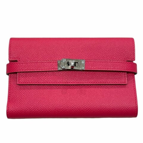 HERMES 愛馬仕 KELLY DEPLIANT 三折中夾 EPSOM 普皮 桃紅色 銀釦