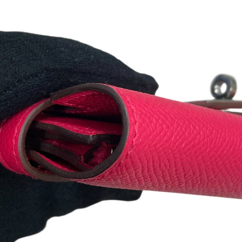 HERMES 愛馬仕 KELLY DEPLIANT 三折中夾 EPSOM 普皮 桃紅色 銀釦-8