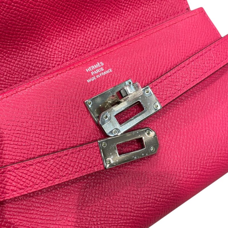 HERMES 愛馬仕 KELLY DEPLIANT 三折中夾 EPSOM 普皮 桃紅色 銀釦-10