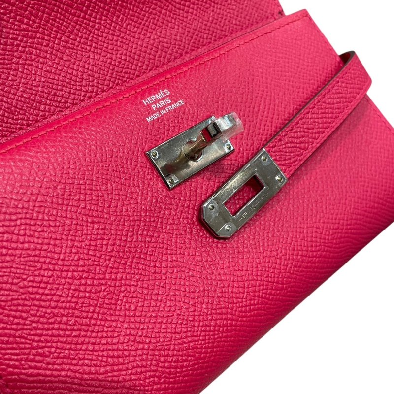 HERMES 愛馬仕 KELLY DEPLIANT 三折中夾 EPSOM 普皮 桃紅色 銀釦-11