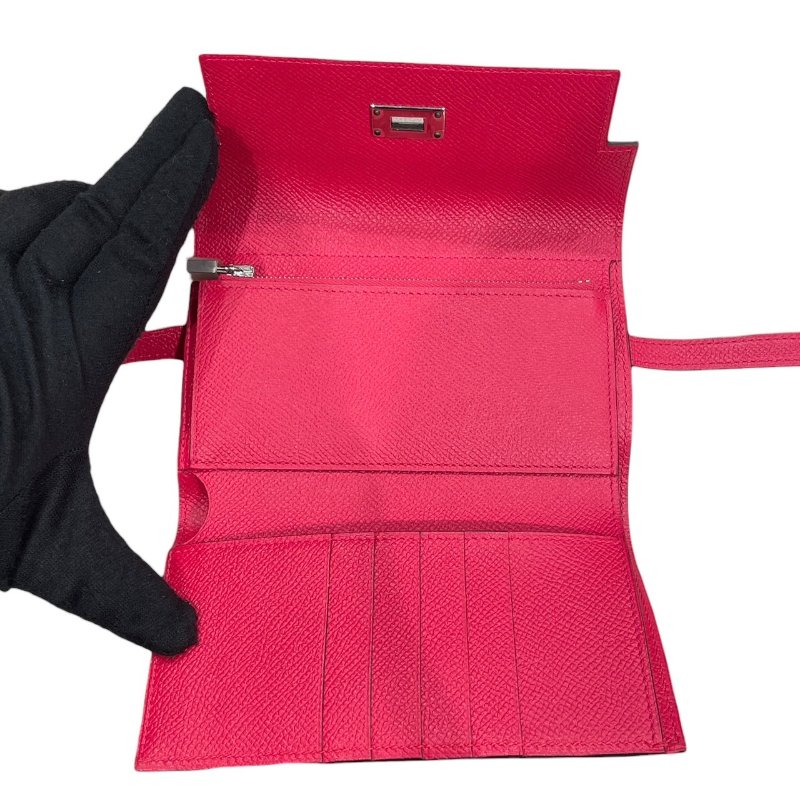 HERMES 愛馬仕 KELLY DEPLIANT 三折中夾 EPSOM 普皮 桃紅色 銀釦-12