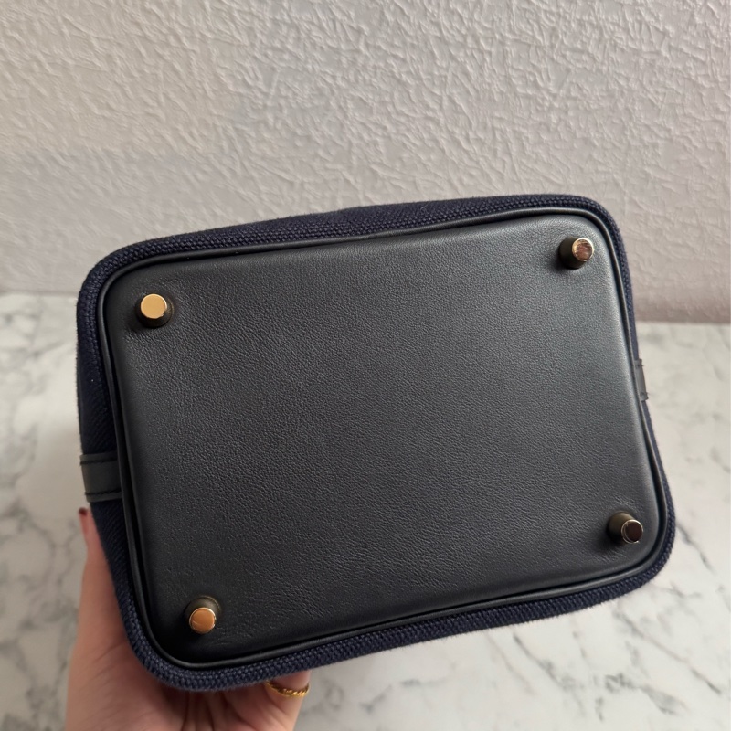 Hermes深藍帆布/黑皮革金釦picotin18  超好看✨-4