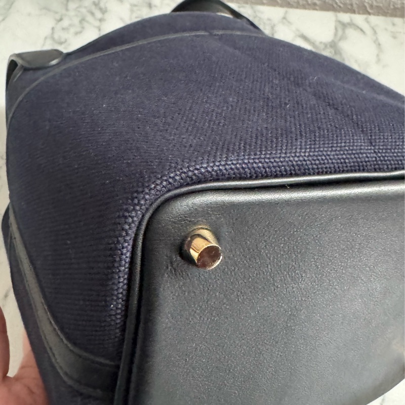 Hermes深藍帆布/黑皮革金釦picotin18  超好看✨-5