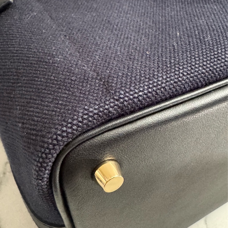Hermes深藍帆布/黑皮革金釦picotin18  超好看✨-8