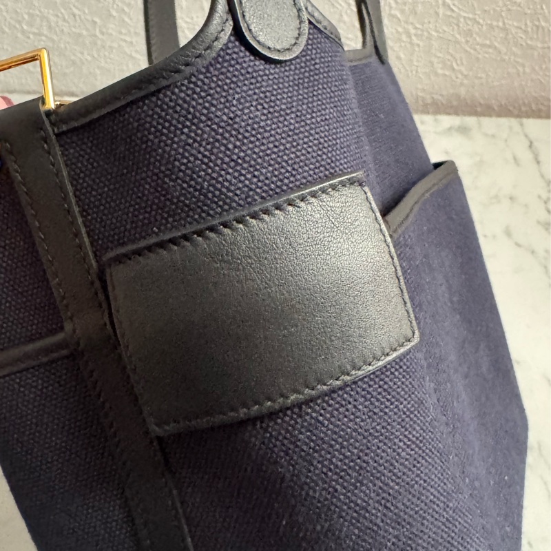 Hermes深藍帆布/黑皮革金釦picotin18  超好看✨-9