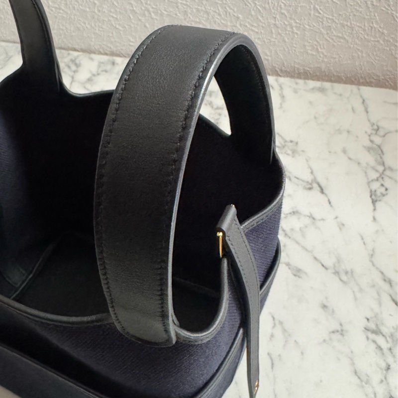 Hermes深藍帆布/黑皮革金釦picotin18  超好看✨-20