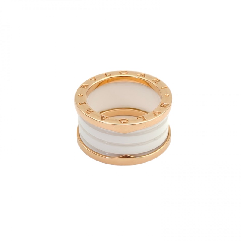 BVLGARI B.ZERO1彈簧戒指四圈18K玫瑰金/白陶瓷55-0