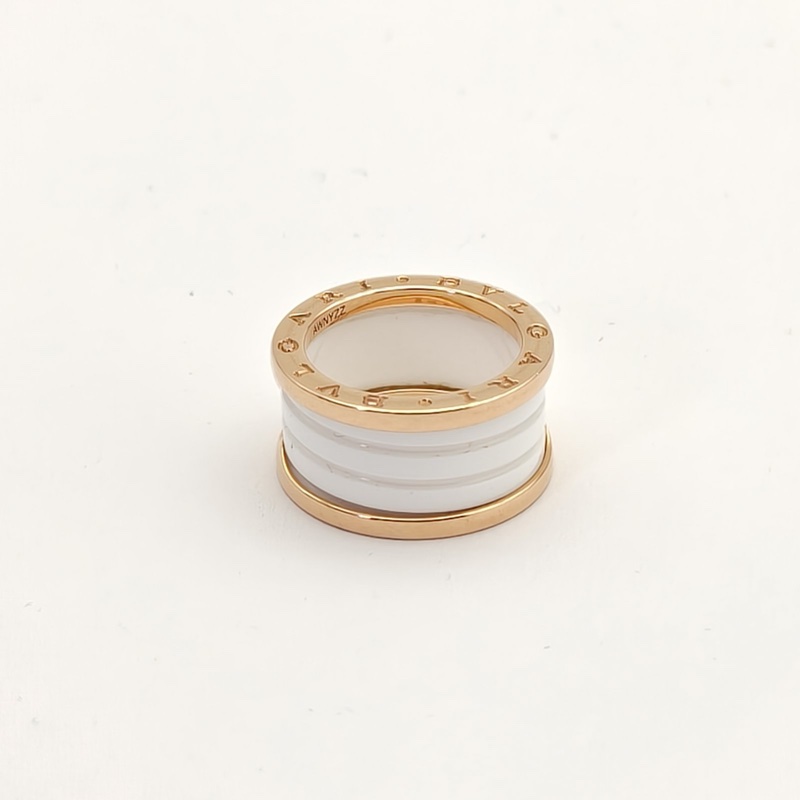 BVLGARI B.ZERO1彈簧戒指四圈18K玫瑰金/白陶瓷55-2