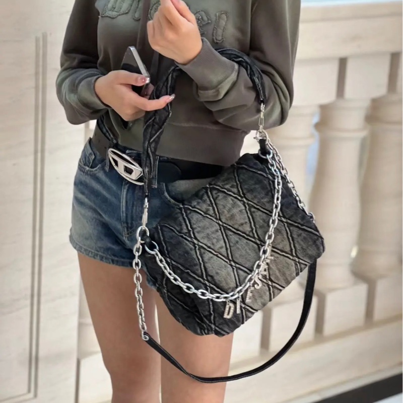 Diesel Charm-D單肩包 中號 黑色-4