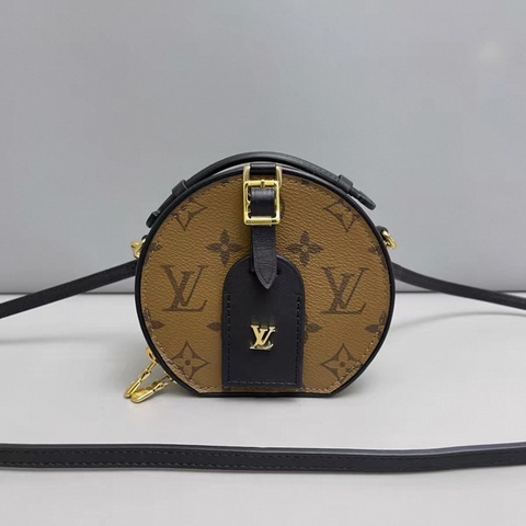 LV路易威登 老花焦糖色mini硬圓餅包 芯片款