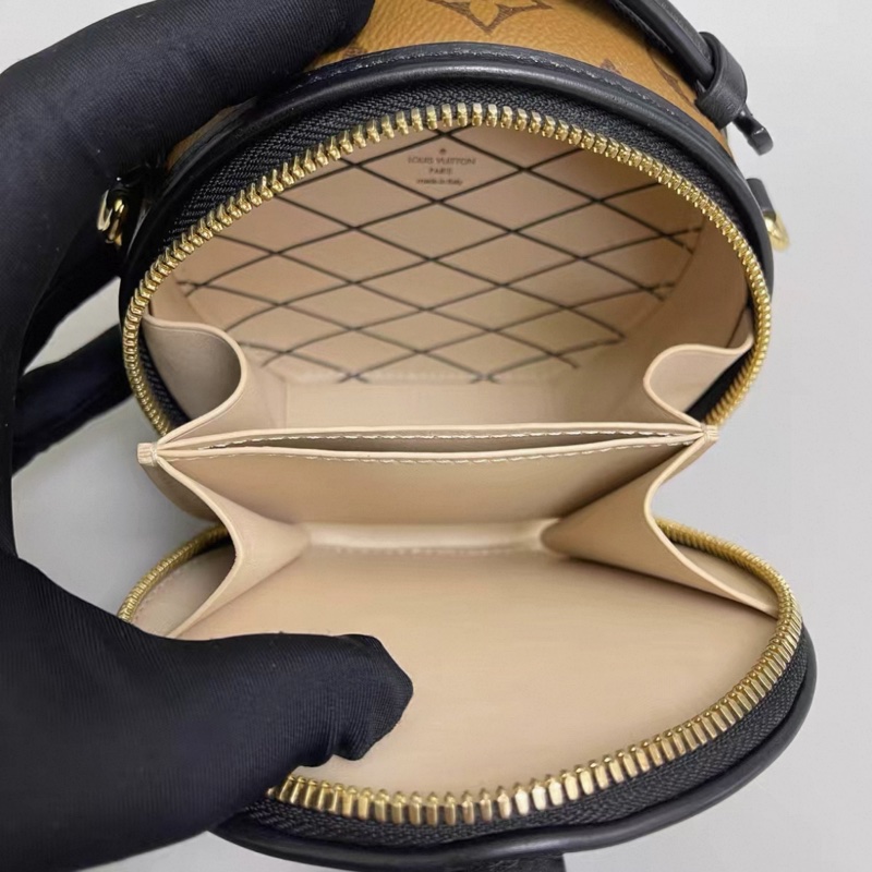 LV路易威登 老花焦糖色mini硬圓餅包 芯片款-7