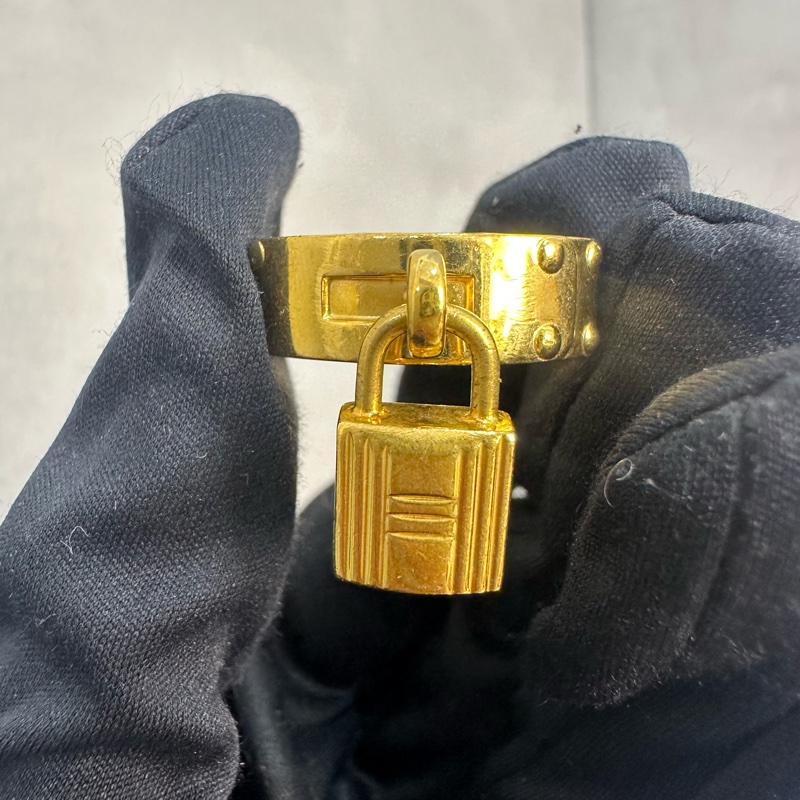 Hermes 中古金鎖頭橘皮絲巾釦戒指-2