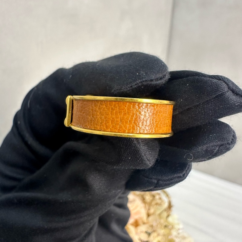 Hermes 中古金鎖頭橘皮絲巾釦戒指-5