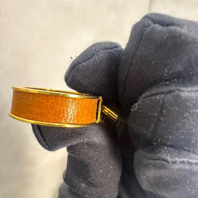Hermes 中古金鎖頭橘皮絲巾釦戒指-6