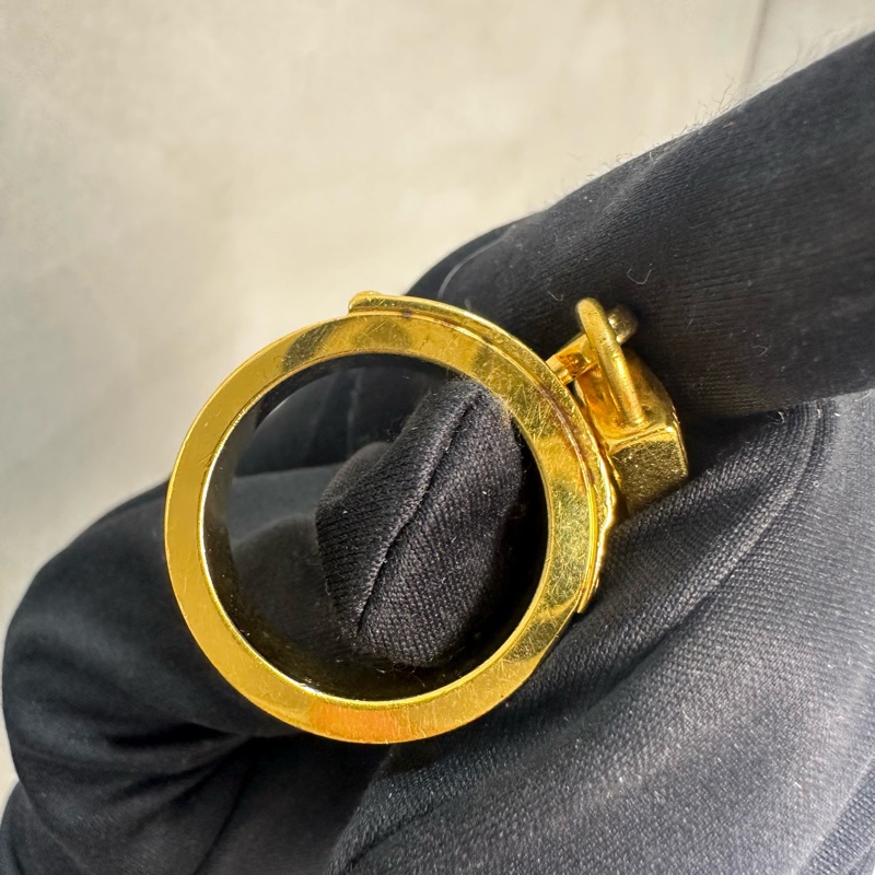 Hermes 中古金鎖頭橘皮絲巾釦戒指-7