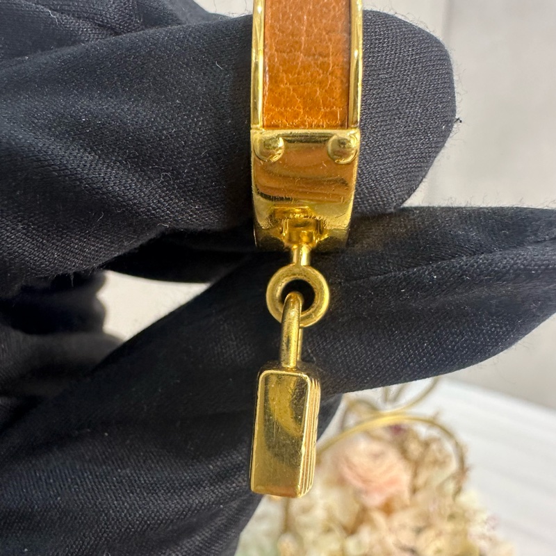 Hermes 中古金鎖頭橘皮絲巾釦戒指-8