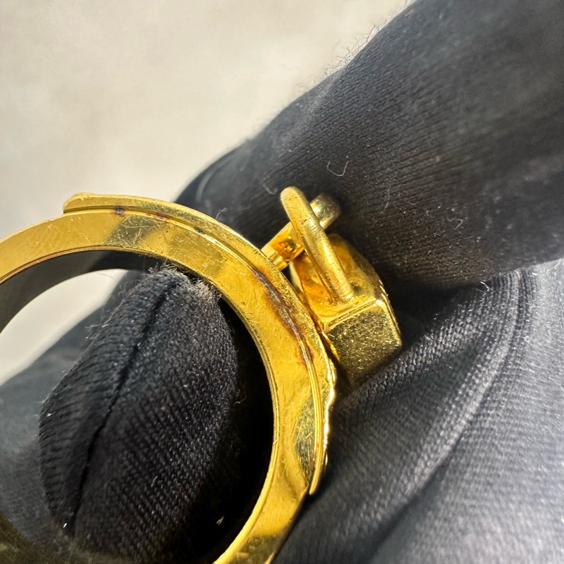 Hermes 中古金鎖頭橘皮絲巾釦戒指-9