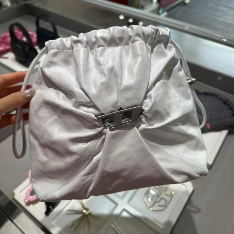 Diesel Scrunch-D 抽繩 單肩包 黑色/灰白色-1