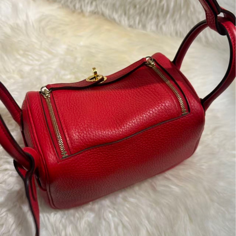 愛馬仕Mini Lindy19紅色金釦-1