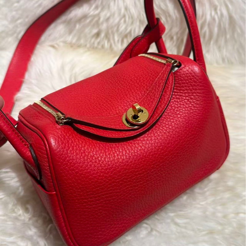 愛馬仕Mini Lindy19紅色金釦-5