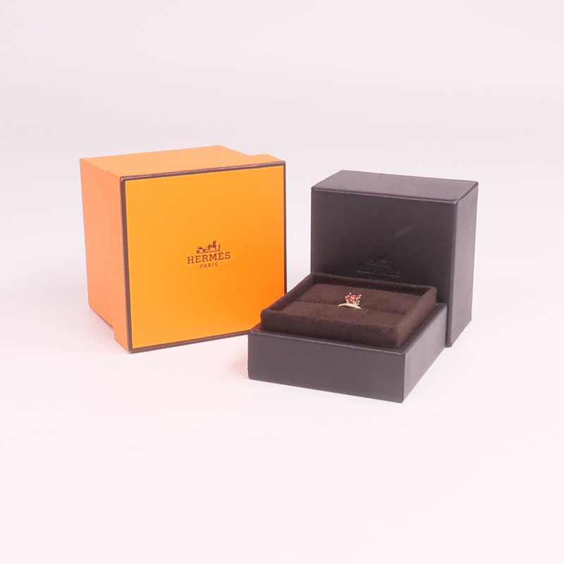 HERMES 18K玫瑰金Grand Jete Solitaire電氣石/鑽石戒指Hermes#53/US#6.5-7