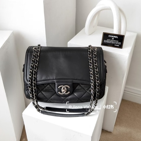 Chanel 黑銀拼接皮革翻蓋包🍩雲朵泡芙包/甜價收藏品