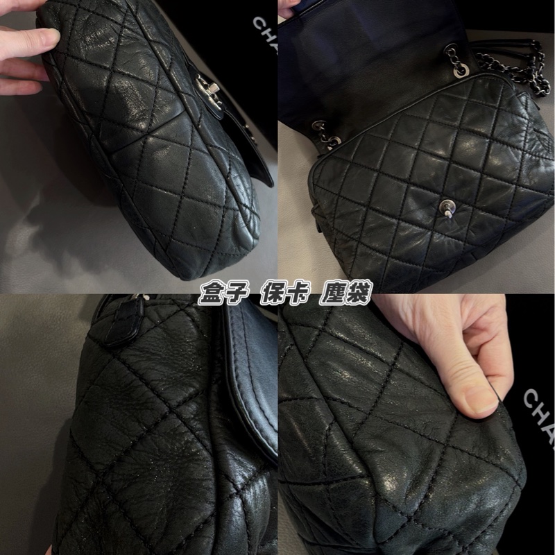 Chanel 黑銀拼接皮革翻蓋包🍩雲朵泡芙包/甜價收藏品-14