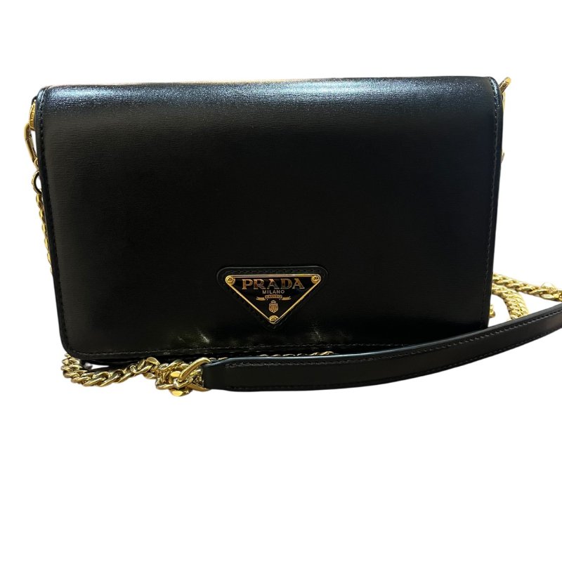 【美收精品】PRADA黑色牛皮金鍊肩背包 5-46-0