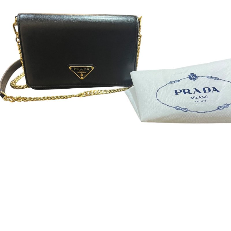 【美收精品】PRADA黑色牛皮金鍊肩背包 5-46-19