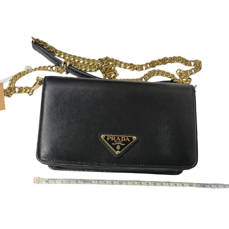 【美收精品】PRADA黑色牛皮金鍊肩背包 5-46-23