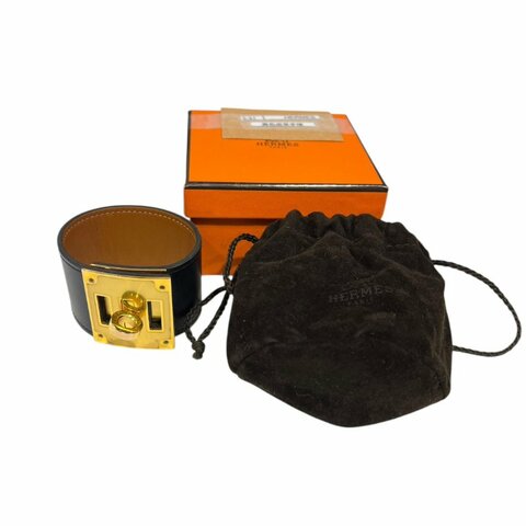 【美收精品】HERMES 黑色皮革手環 5-31