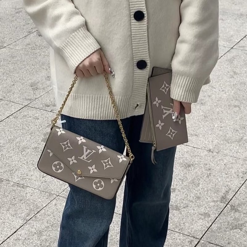 LV斑鳩灰牛皮金釦信封式下蓋三合一鏈包M69977-0