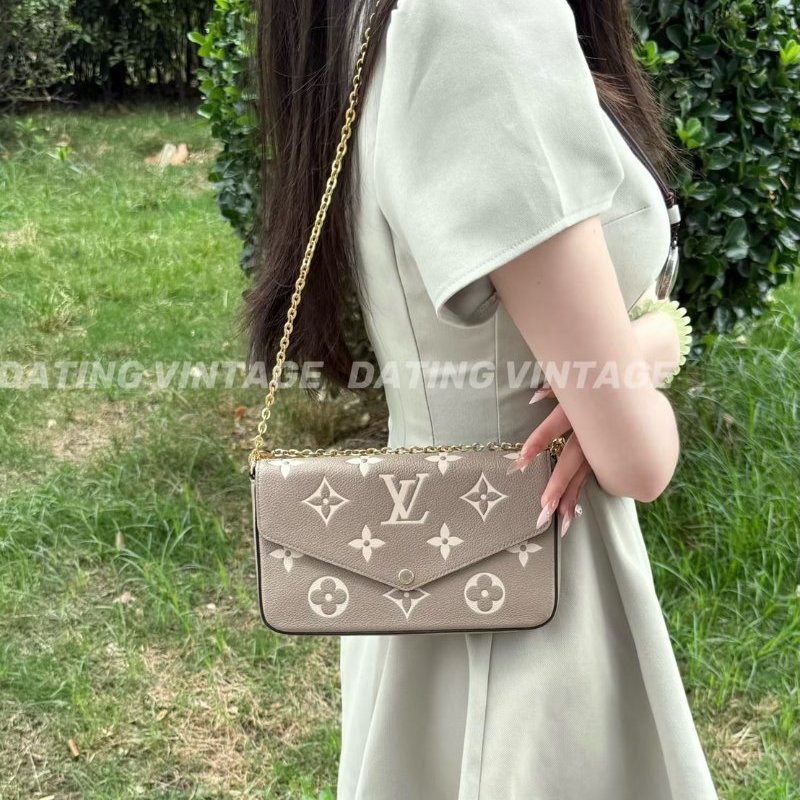 LV斑鳩灰牛皮金釦信封式下蓋三合一鏈包M69977-2