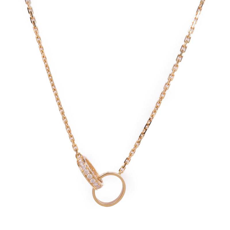 CARTIER 18K玫瑰金Love Necklace Half-Paved鑽石項鍊-1