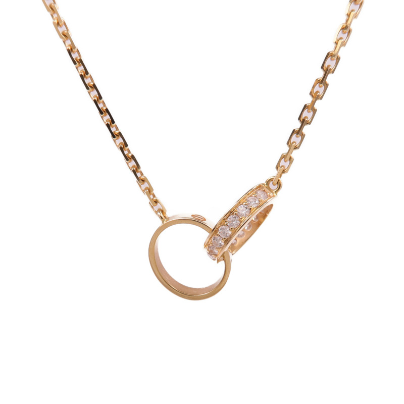 CARTIER 18K玫瑰金Love Necklace Half-Paved鑽石項鍊-2