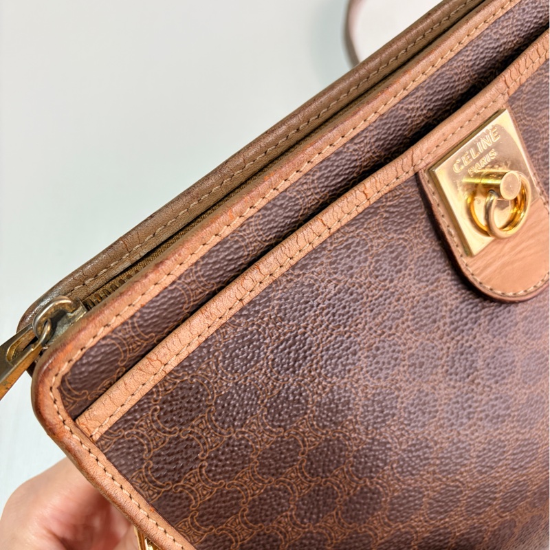 Celine Macadam Clutch 斜背包 棕色 老花 思琳小吊環-14
