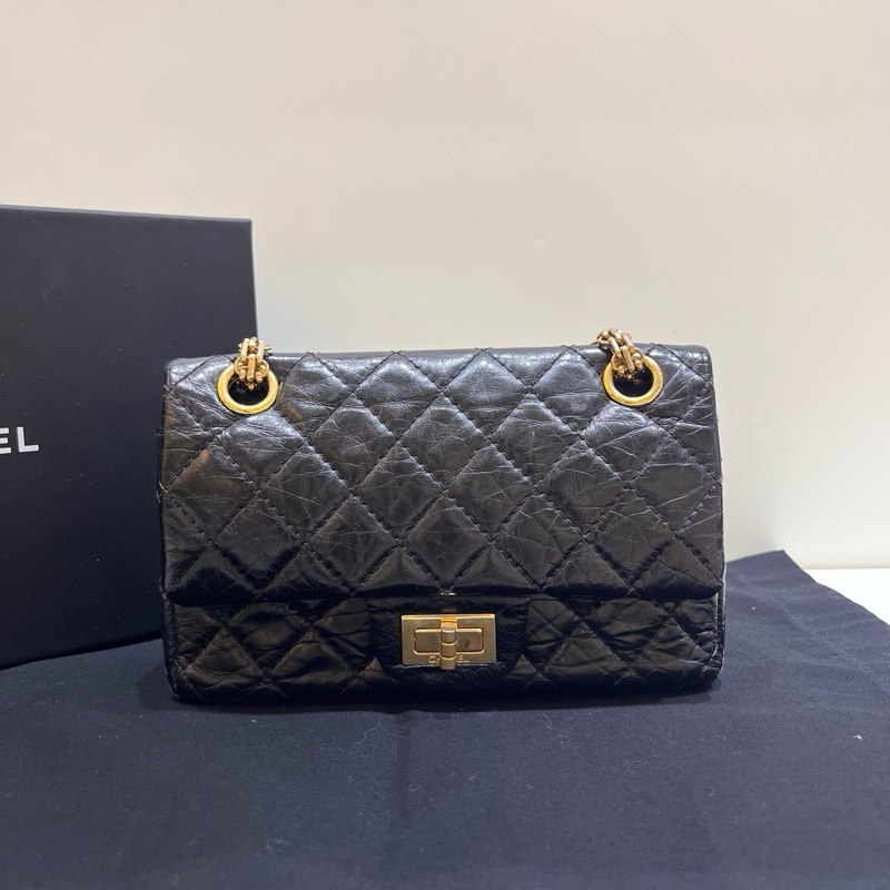 Chanel香奈兒黑金牛皮油蠟皮2.55 mini迷你鏈條包-1