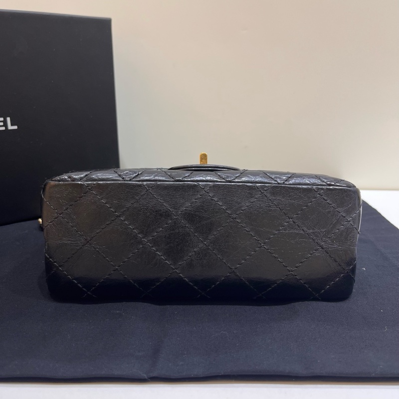 Chanel香奈兒黑金牛皮油蠟皮2.55 mini迷你鏈條包-5