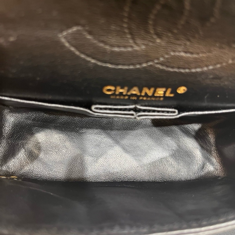 Chanel香奈兒黑金牛皮油蠟皮2.55 mini迷你鏈條包-6