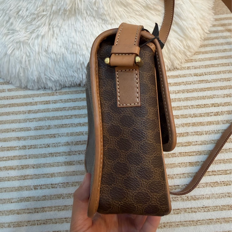 celine macadam 金環 老花 豆腐包 中古 棕色 vintage-4