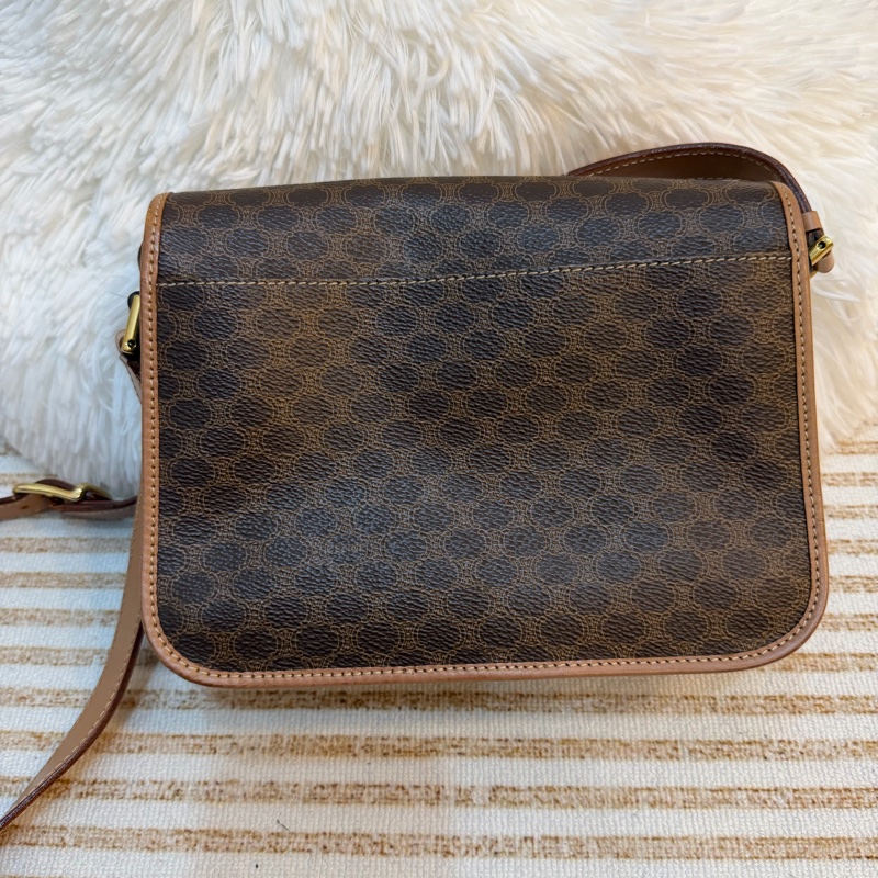 celine macadam 金環 老花 豆腐包 中古 棕色 vintage-6