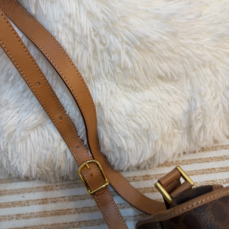celine macadam 金環 老花 豆腐包 中古 棕色 vintage-8