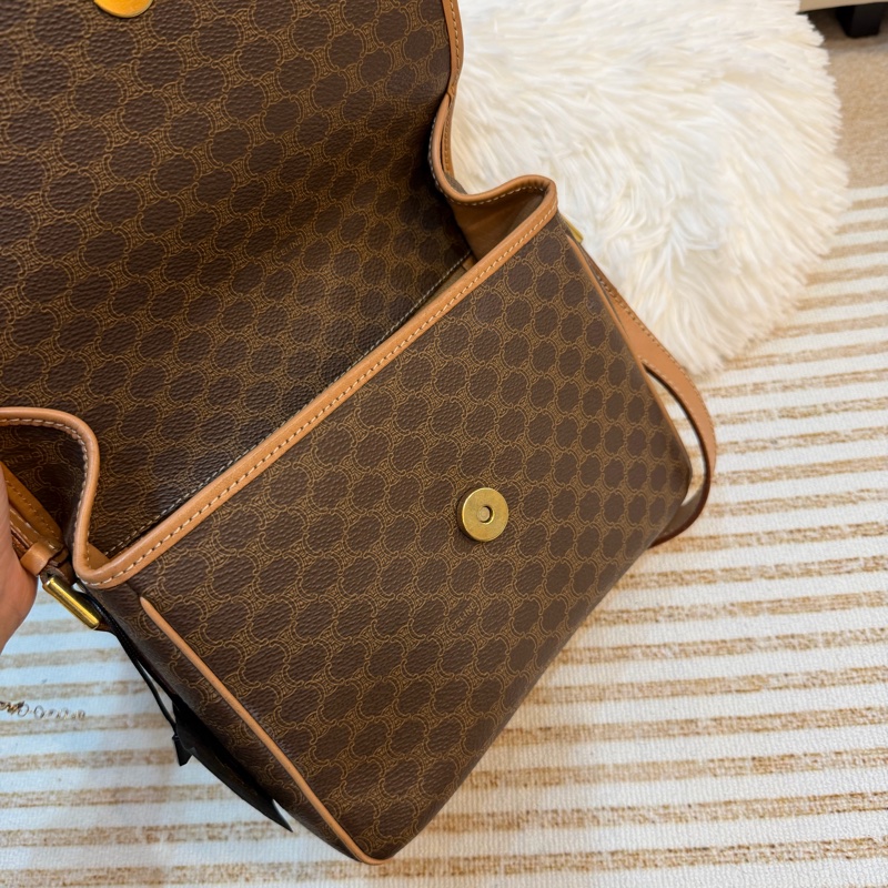 celine macadam 金環 老花 豆腐包 中古 棕色 vintage-9