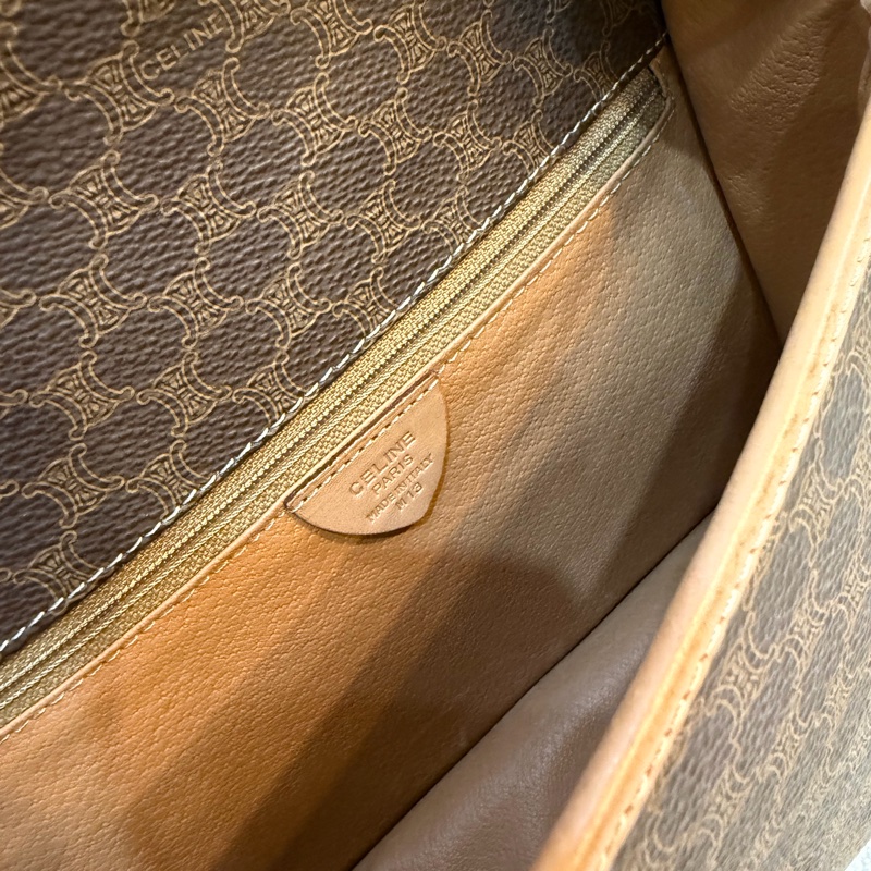 celine macadam 金環 老花 豆腐包 中古 棕色 vintage-13