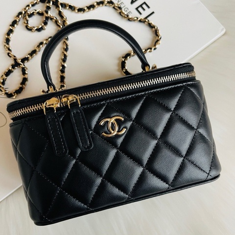 Chanel香奈兒 24A 手柄 化妝包 盒子包 帶鏡子