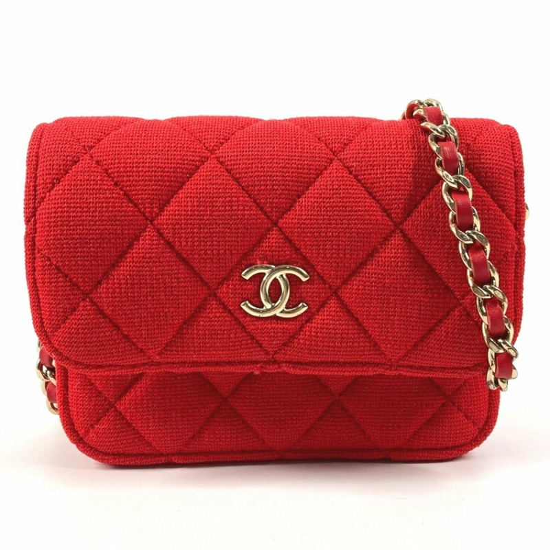 香奈兒菱格紋迷你Matelasse CC Coco標誌斜背翻蓋鏈條包，女士紅色-0