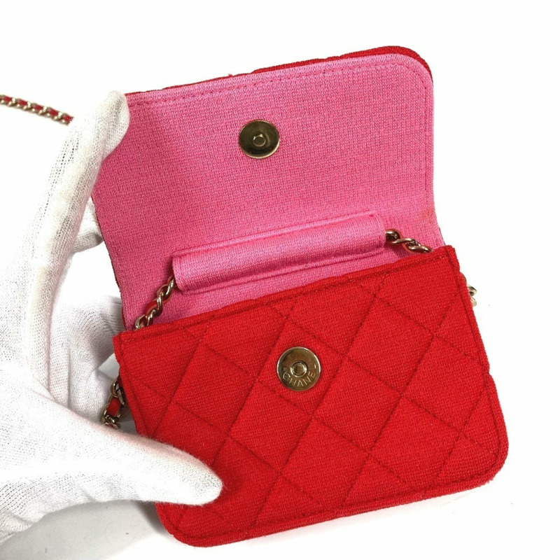 香奈兒菱格紋迷你Matelasse CC Coco標誌斜背翻蓋鏈條包，女士紅色-8