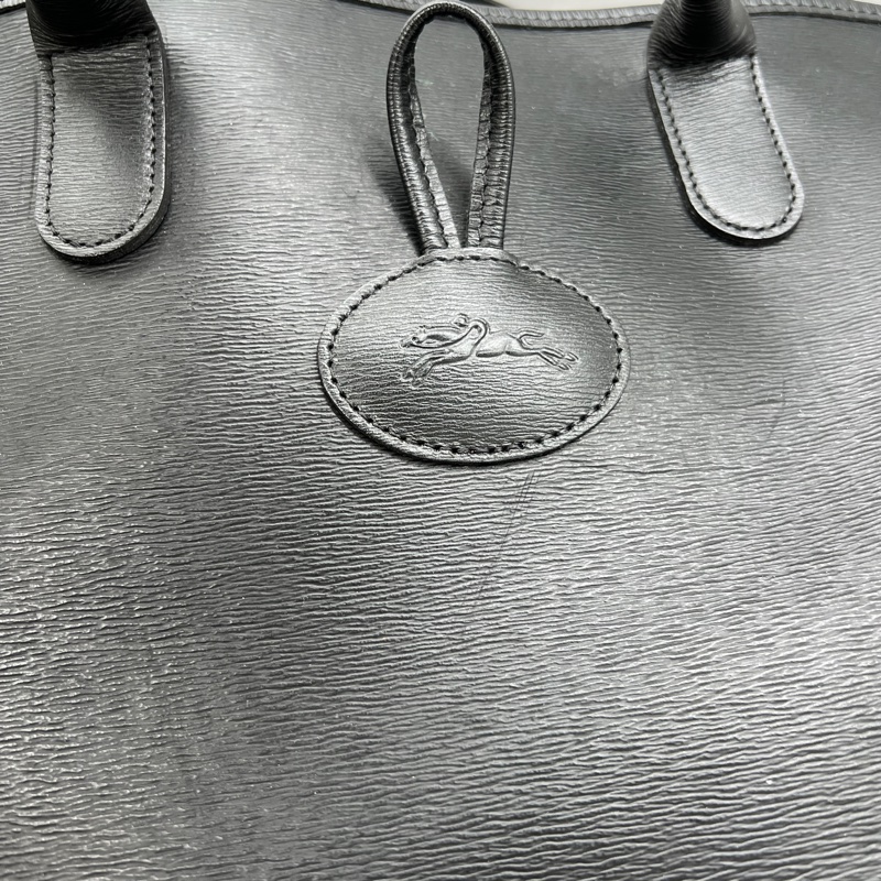 Longchamp 龍鑲 黑色皮質 牛角扣 手提/肩背兩用 托特包-4